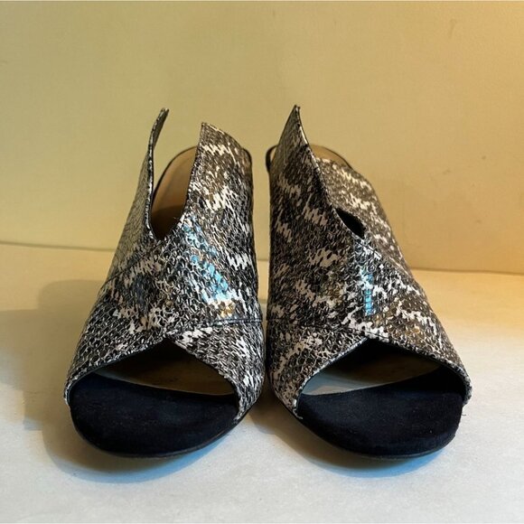 Trina Turk Laguna Leather Snake Print 1940s Style Heels Shoe Open Toe Women's 8 - Picture 7 of 9